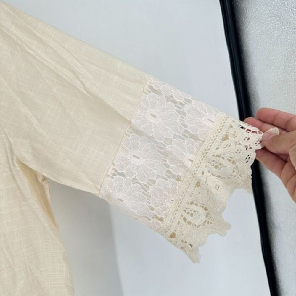 Boutique Women's‎ Embroidered Lace Trim Tie Front Peasant Blouse Cream Size 3XL - Picture 7 of 11